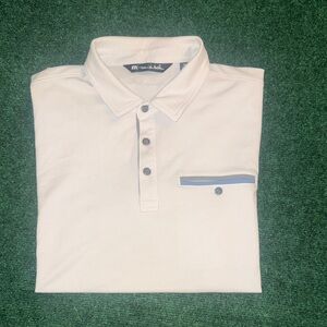TravisMathew white golf polo shirt, men’s size Medium